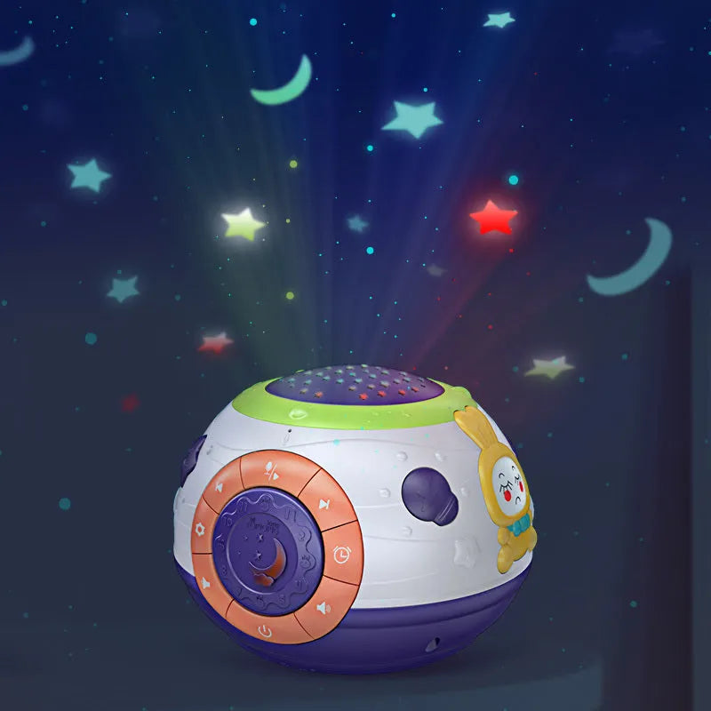 White starry sky night light projector for children with colour-changing lights and sound functions