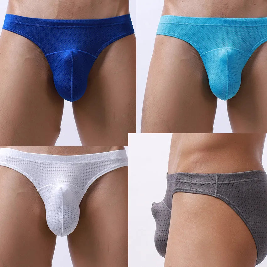 Men's loose transparent nylon underwear in multiple colours on a white background