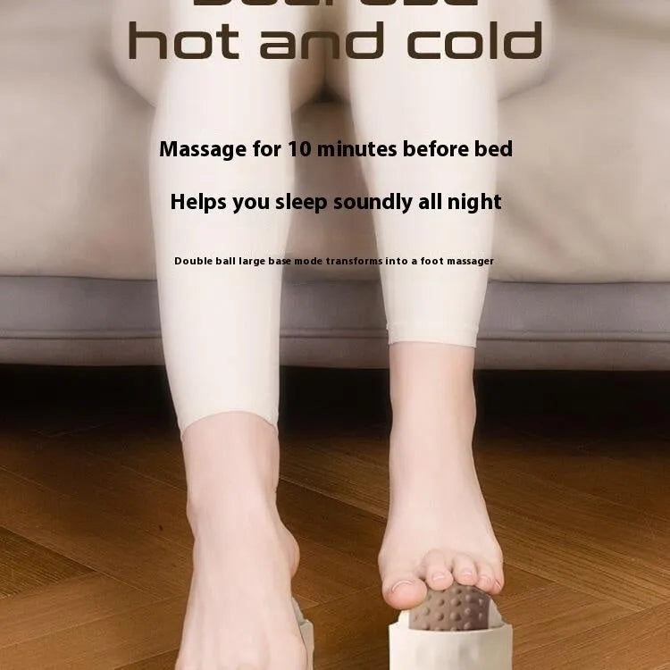 Caramel mocha and green massage balls for cold and hot compress therapy on a wooden surface.