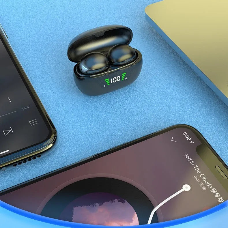 Black Super Mini wireless Bluetooth in-ear headset with digital display screen