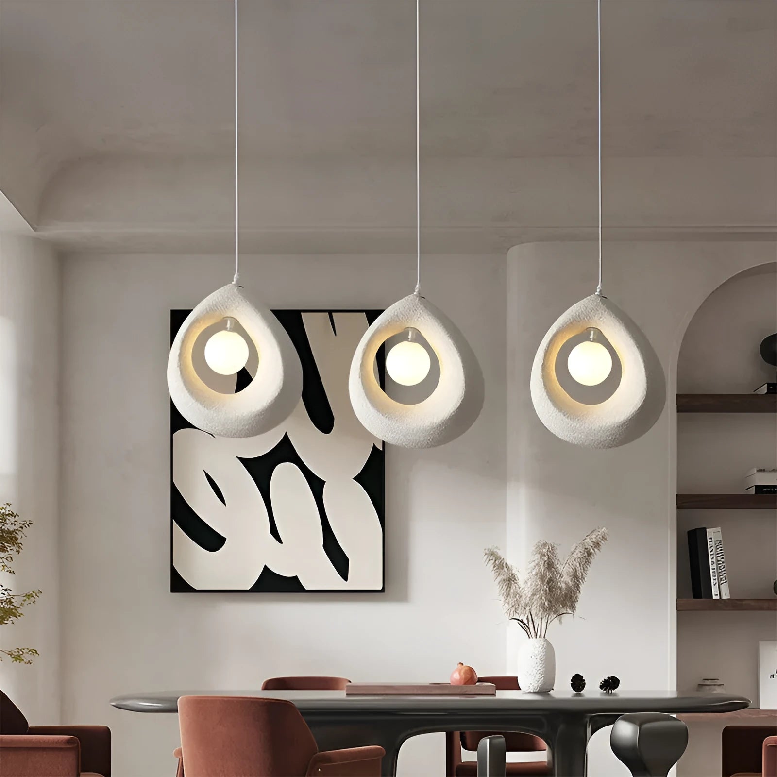 Sili Style retro bar chandelier with milky white lampshade measuring 32cm by 35cm