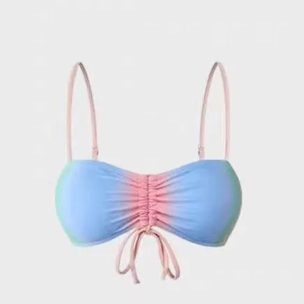 Women's lace up triangle bikini swimsuit with adjustable front and colour matching design