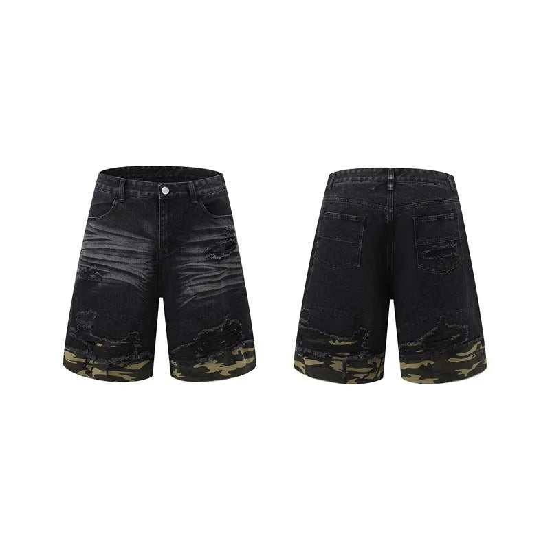 Leopard print denim short sleeve jacket and matching shorts with cut edge stitching detail