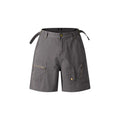 Retro-style washed cotton work shorts in loose fit shown in grey, green, camouflage and blue colour options.