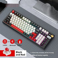 Bluetooth mechanical gaming keyboard in black and red or blue orange colours with USB receiver and cable