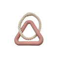 Large triangular dog pull ring toy made from beige cotton rope.