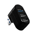 Black rotating USB hub with four ports on a white background.