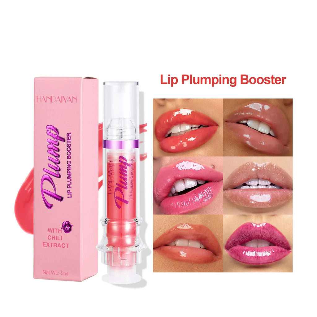Tube of silky texture lip gloss showing shiny finish, available in six colours with 5ml content