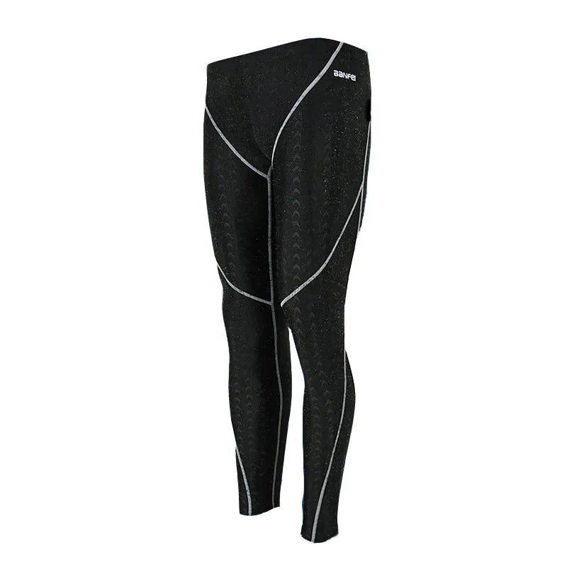 Men's black and grey line nylon cropped swimming trunks for swimming and fitness