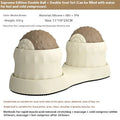 Caramel mocha and green massage balls for cold and hot compress therapy on a wooden surface.