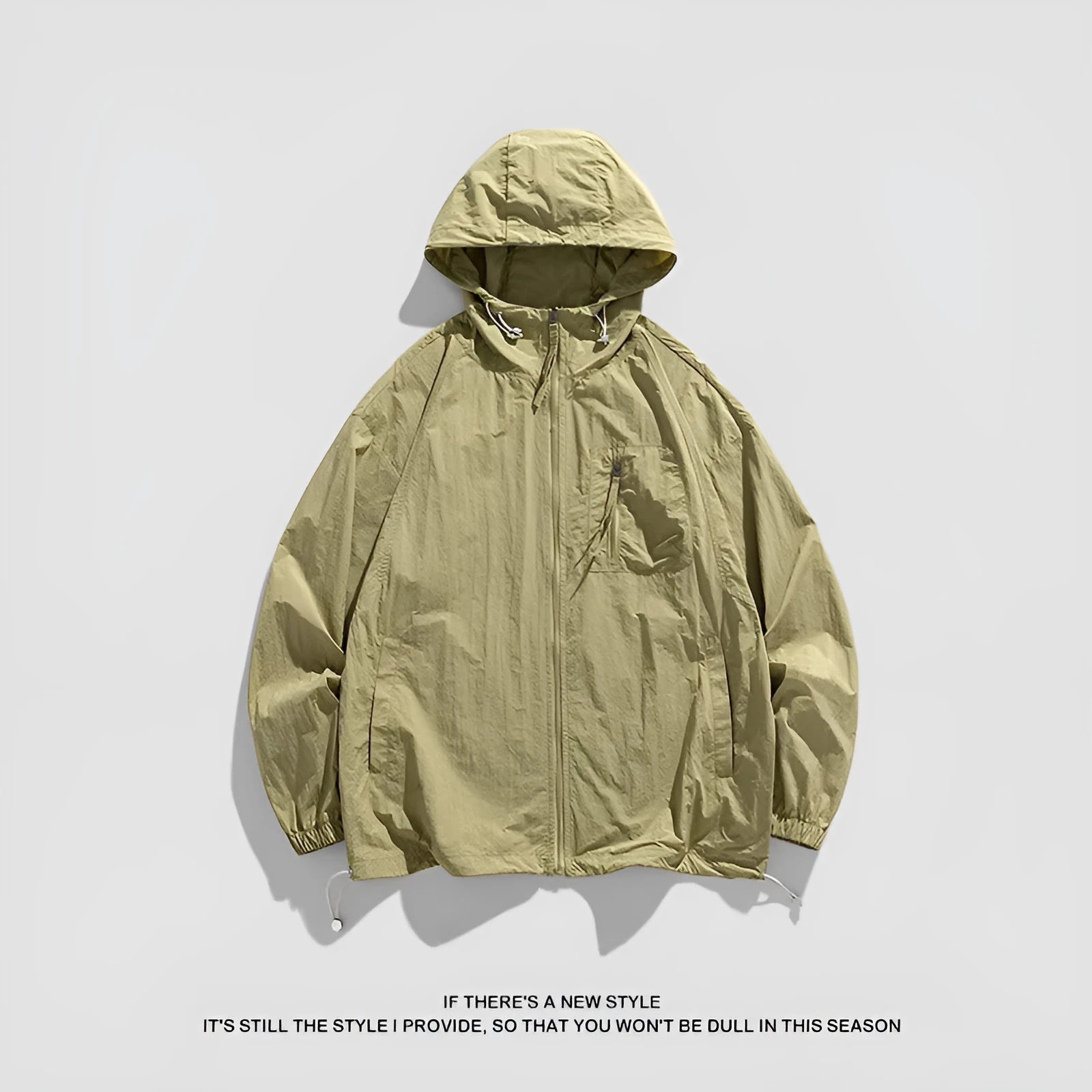 Lightweight Lycra sun protection hooded jacket in caramel colour showing front view