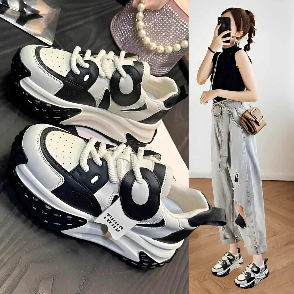 Leather sports casual shoes with thick rubber soles in multiple colour options