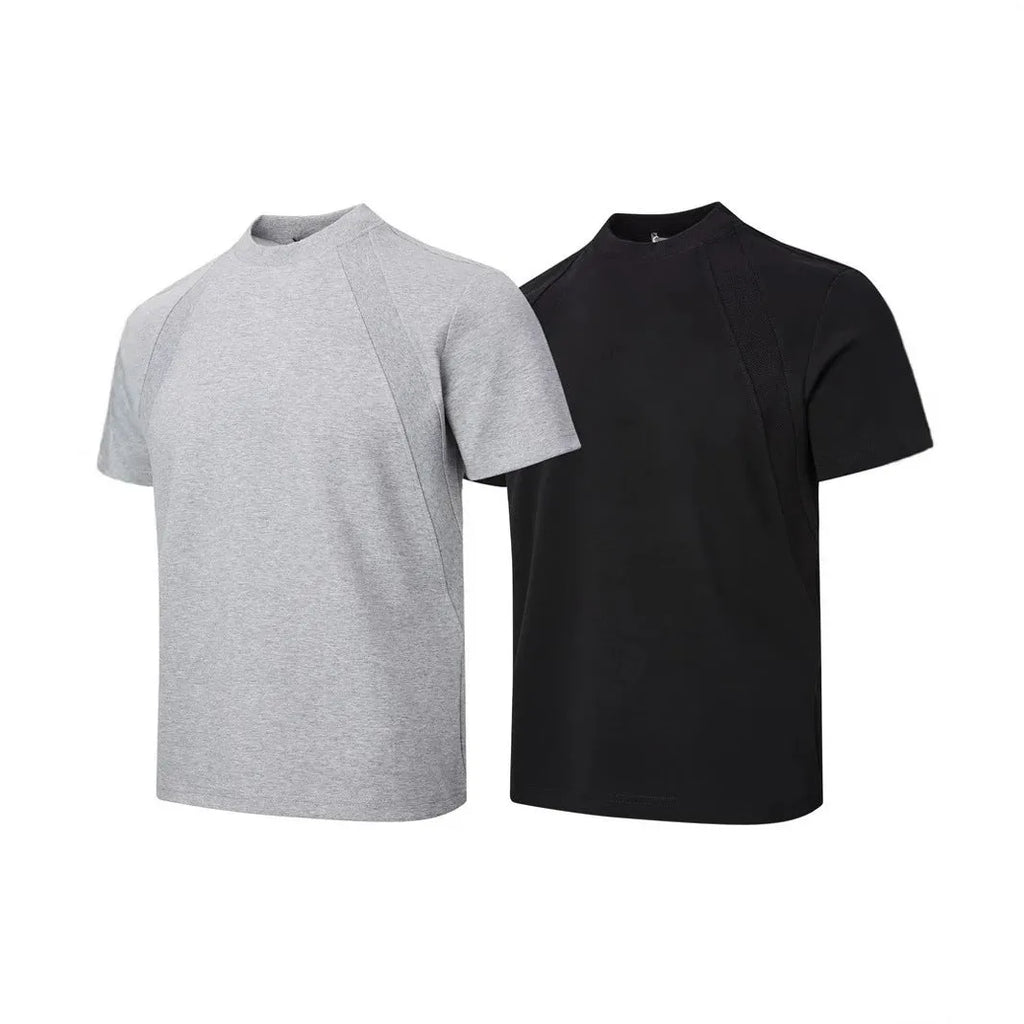 Loose short sleeve top with textured air layer stitching in black, grey, or white.