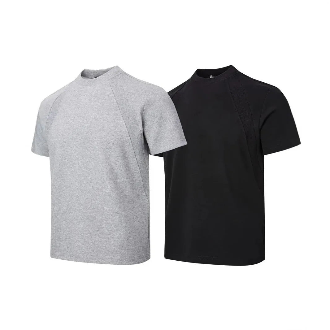 Loose short sleeve top with textured air layer stitching in black, grey, or white.