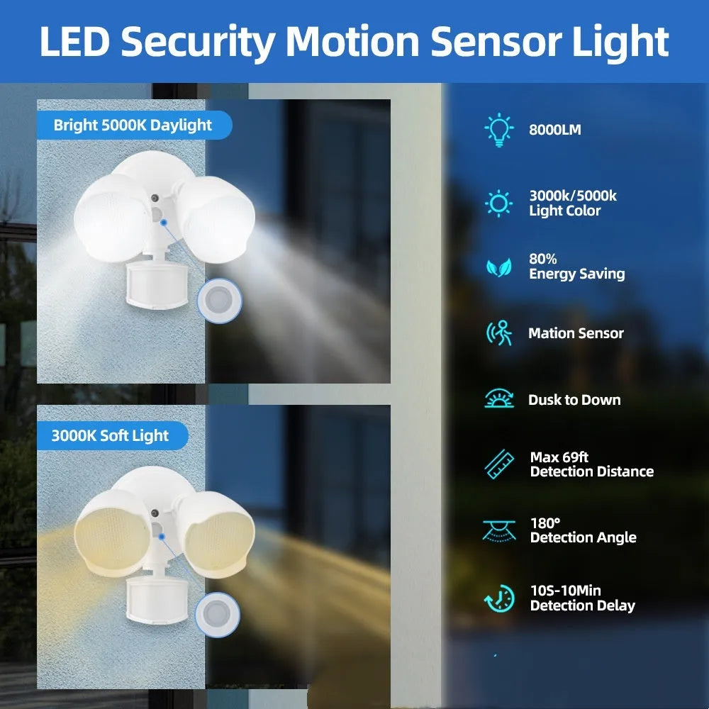 White LED human body induction security flood light with infrared sensor for courtyard and garage installation