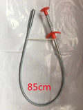 Black sewer dredger spring drain cleaning tool with handle and coiled end for pipe unclogging.