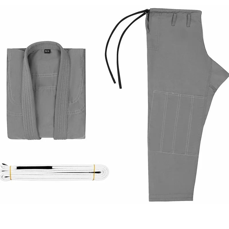 Thin Brazilian Jiu-jitsu gi set in cotton blend fabric showing complete training uniform