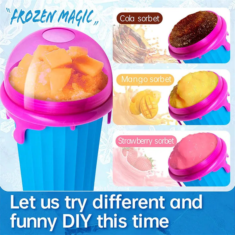 Blue 500ml silicone slushy maker cup for homemade smoothies and frozen drinks