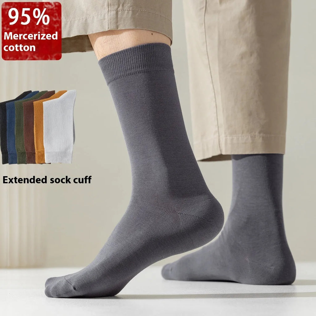 Pure cotton mid-calf business socks for men in solid colours with sweat absorption properties