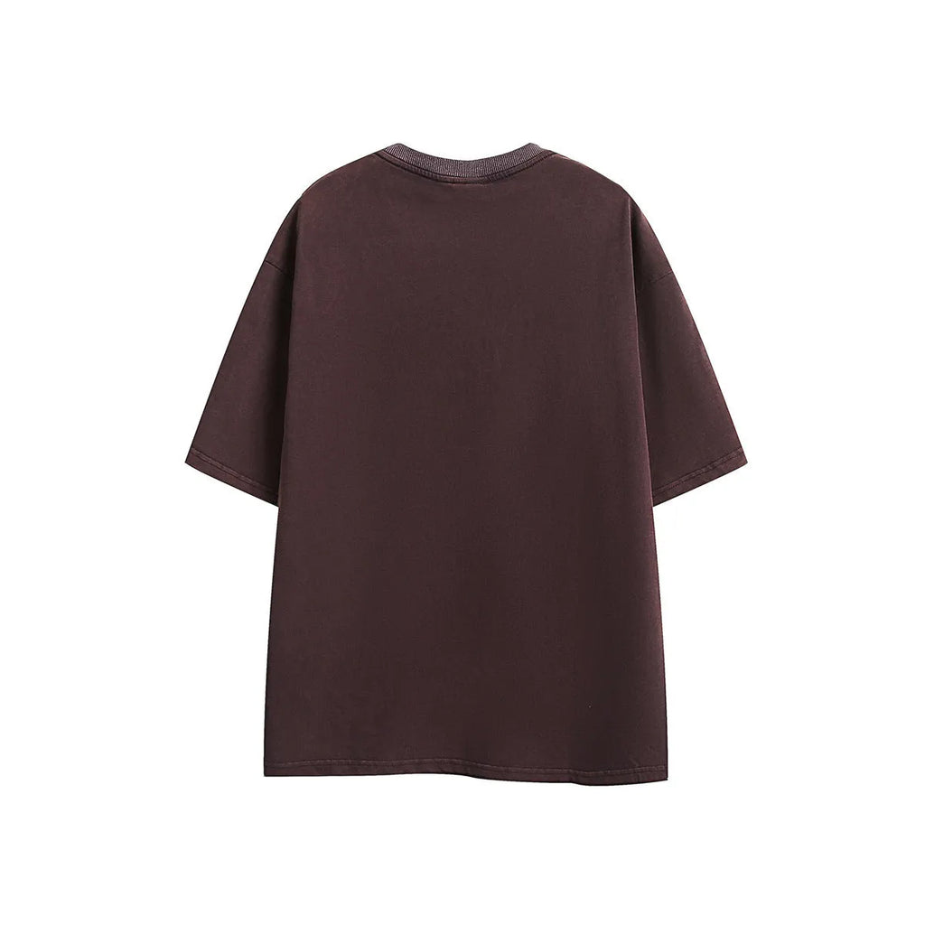 Short-sleeved loose-fit cotton blend T-shirt in purple and black colours