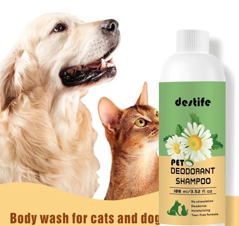 100ml bottle of pet shampoo and conditioner shower gel for dog and cat grooming with deodorising fragrance