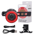 Black intelligent induction brake taillight for bicycles with aluminium alloy housing and seat tube bracket.
