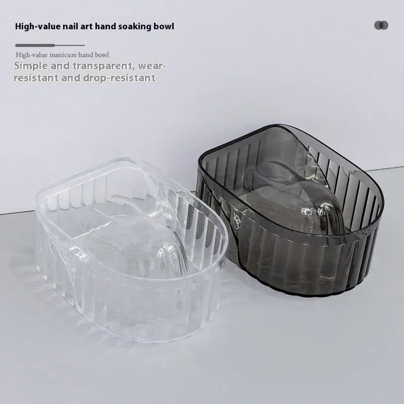L45 transparent plastic manicure bowl on white background for nail soaking