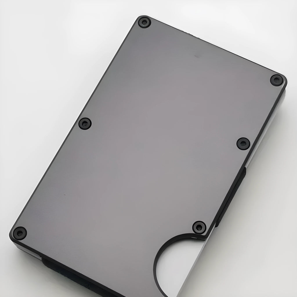 Aluminium alloy grey carbon fibre credit card wallet with RFID blocking