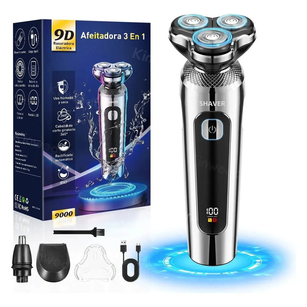 USB rechargeable beard trimmer with digital display and washable design on five-in-one base bracket