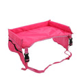 Dark blue waterproof polyester children's table tray on a car seat.