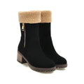 Ankle-high snow boots with a rubber sole and plush lining, shown in black, grey, green, and orange colour options