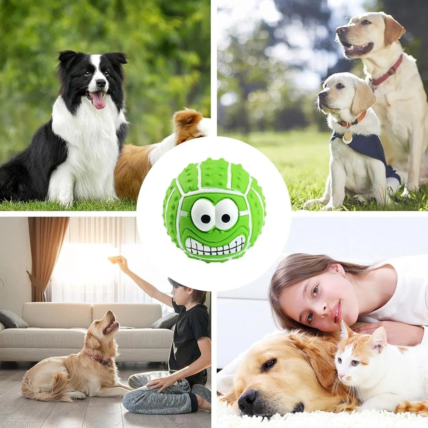 Green orange yellow smile face latex dog balls squeaky pet toy for small medium dogs cats