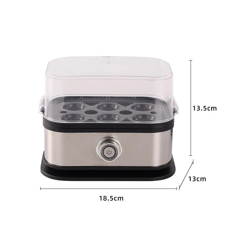 Black portable stainless steel egg boiler with international power adapters for travel use