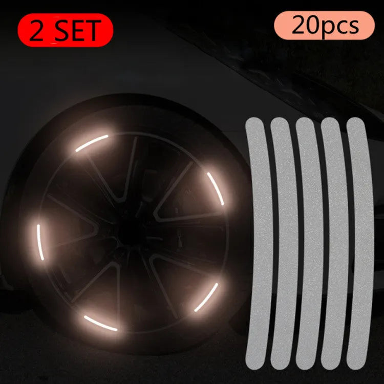 20-piece pack of arc-pattern reflective wheel hub stickers in multiple colour options