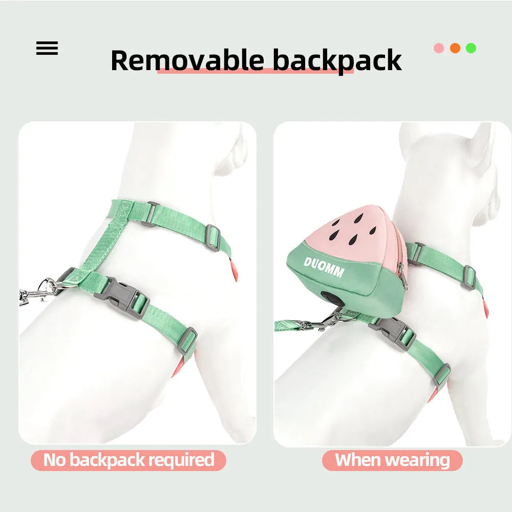 Pet chest strap and backpack set with anti-slip traction rope for dogs and cats
