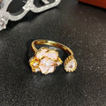Adjustable vintage oil-dripping gourd ring in copper with inlaid zircon stones, New Chinese style.