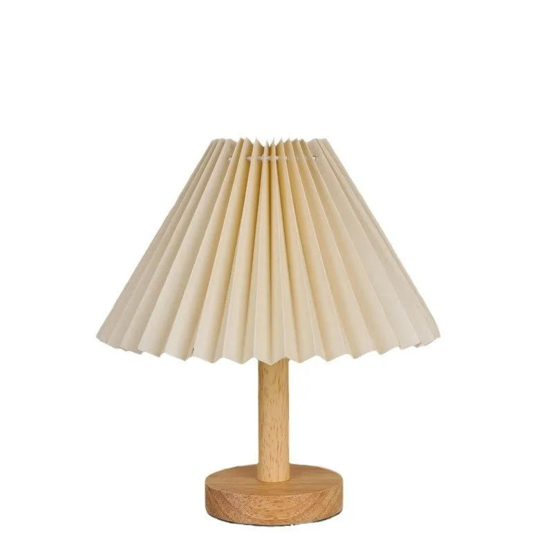 Vintage pleated umbrella shaped USB bedside lamp with remote control in red colour