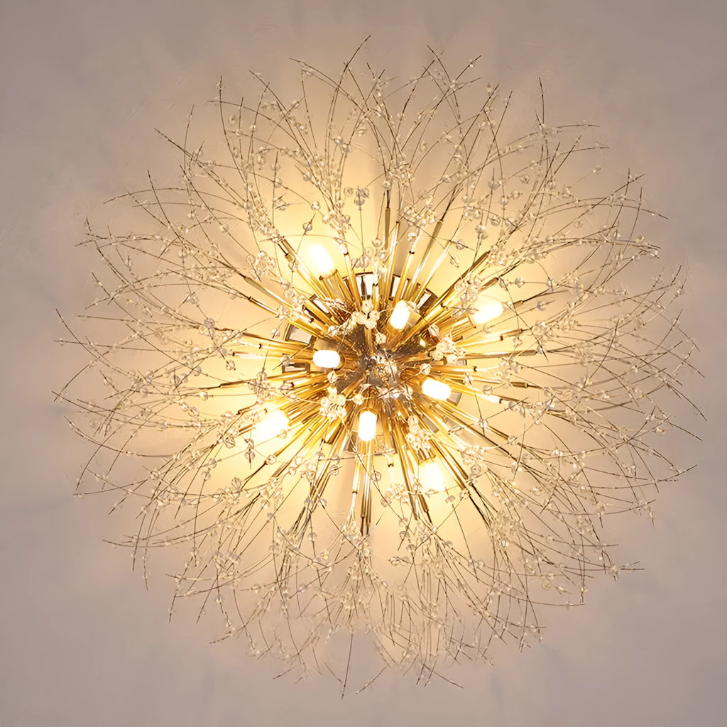 Dandelion crystal ceiling lamp with chrome finish and four light heads, 40cm diameter
