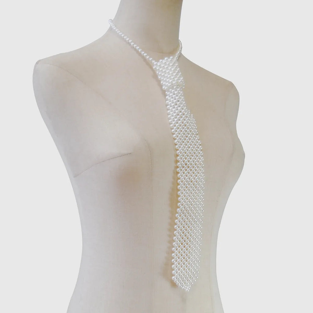 Handmade pearl tie body chain with hollow-out retro design and imitation pearl elements