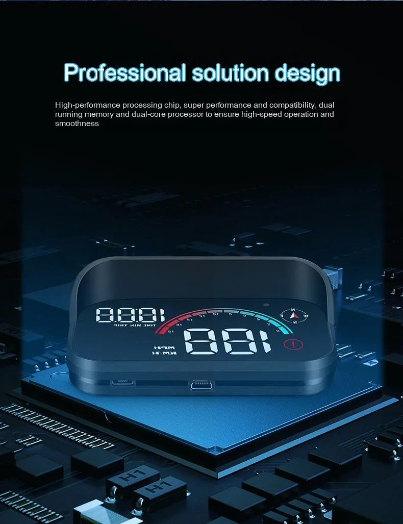 Black universal head-up display car GPS speed compass projector with USB connection