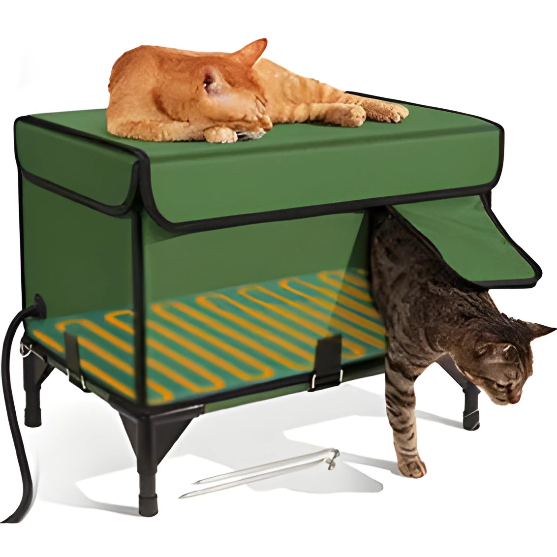 Green foldable insulated cat cage showing cloth construction and collapsible design