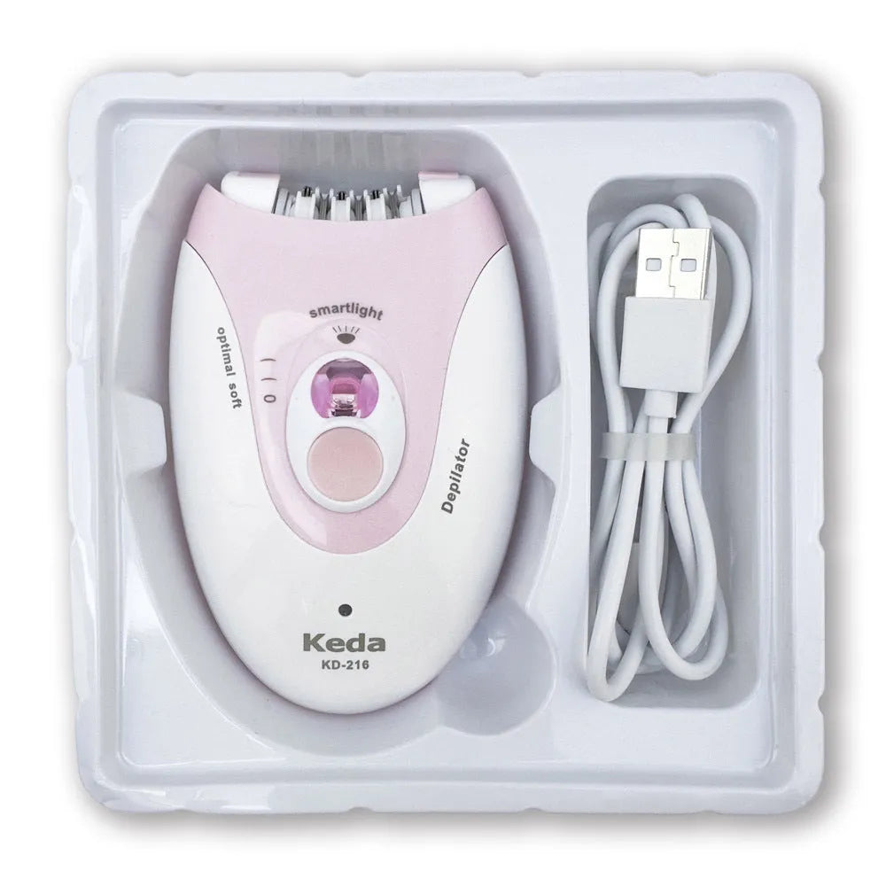 KEDA-216 coloured portable electric hair removal device with USB charger and cleaning brush