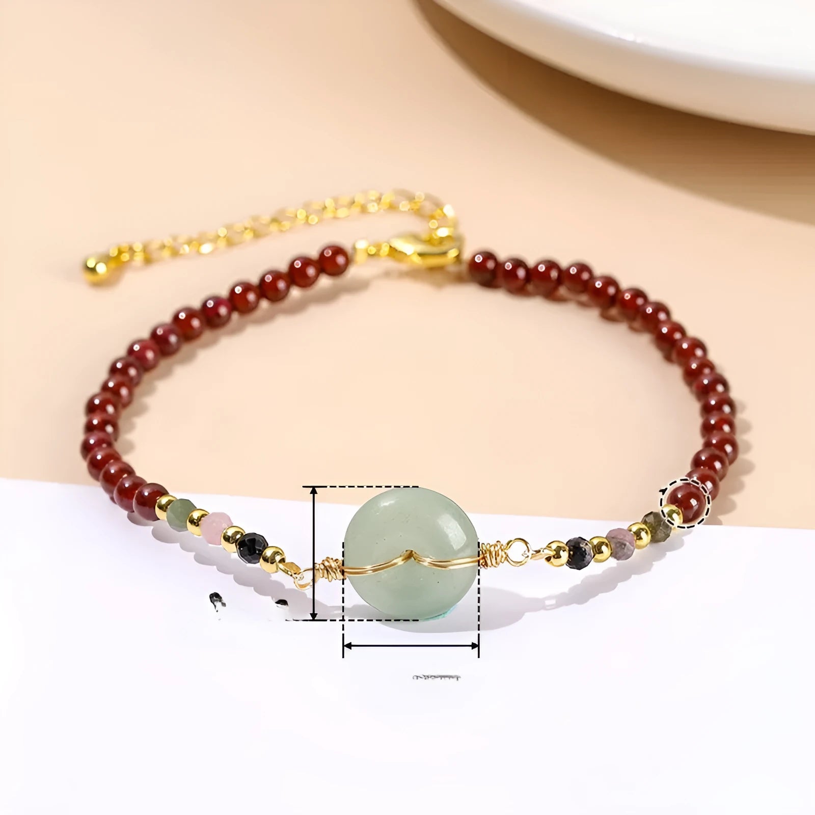 Women's crystal agate bracelet with garnet safety buckle and round beads