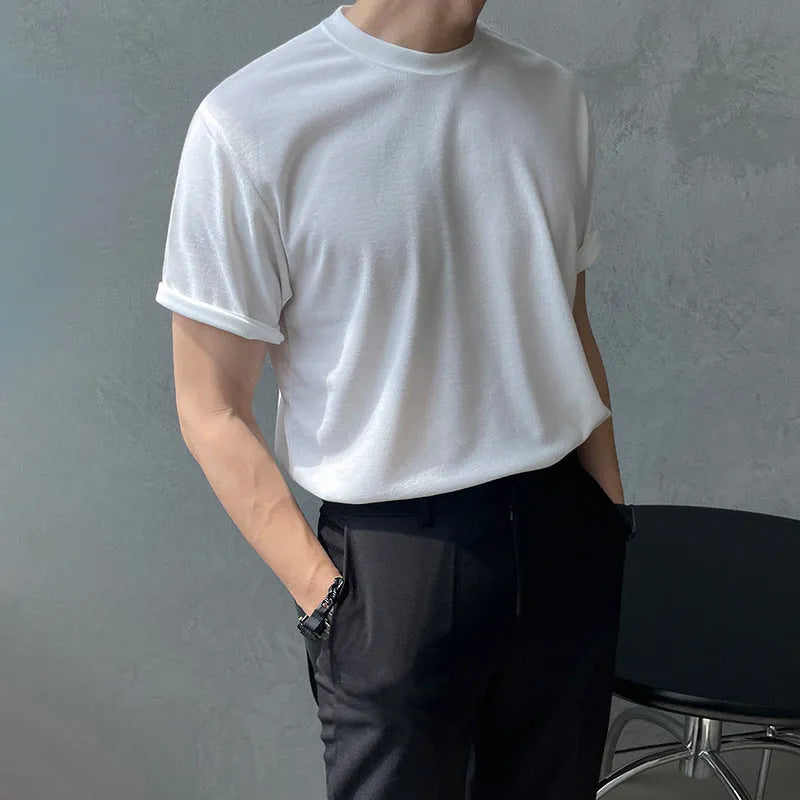 Men's cotton slim fit half sleeve T-shirt in white and black colours with round neck design