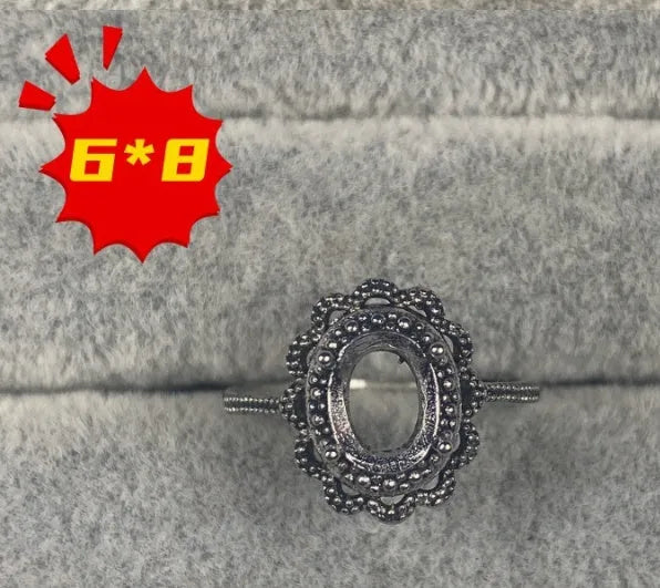 Oval denier open mouth copper ring with 6x8mm stone and five-pointed star in Korean style.