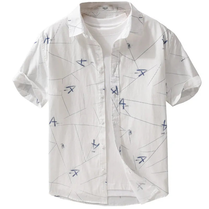 Pure cotton short sleeve shirt with letter print in loose cardigan style