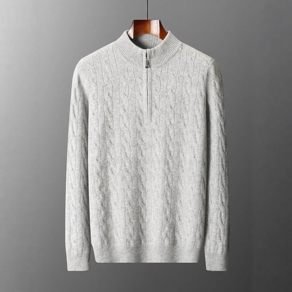 Jacquard double-strand thickened long-sleeved sweater in light camel, loose fit for women