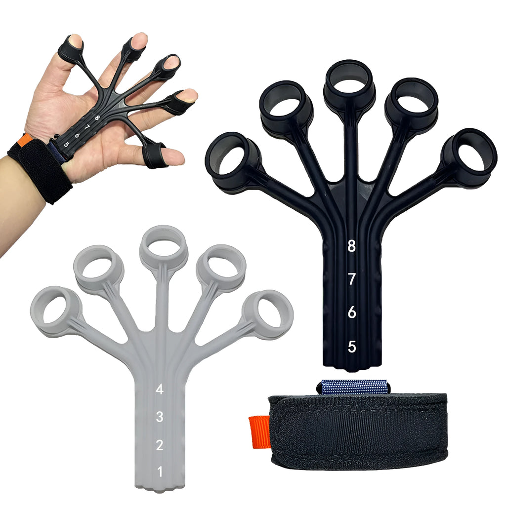 Silicone finger flexion and extension trainer with tension rope and adjustable belt for adult rehabilitation