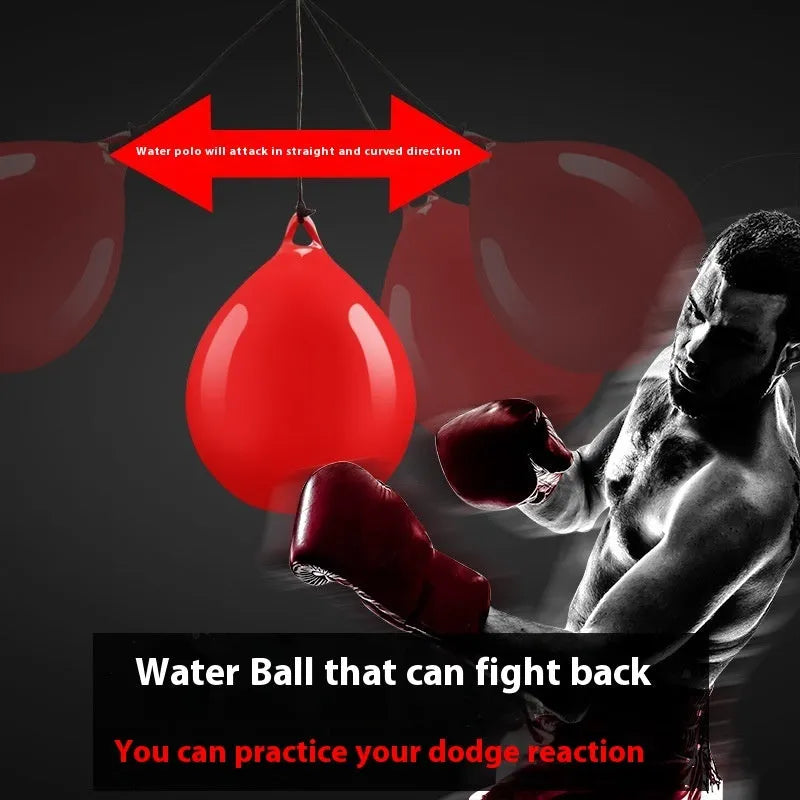 Red water filled boxing ball with hook rope for martial arts speed training