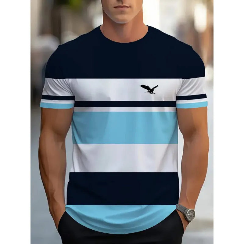 Men's short-sleeved T-shirt with striped digital 3D printing pattern in loose fit casual style